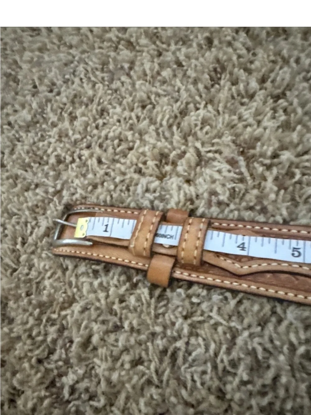 Woven Leather Tan Women's Belt with Stitch Detail